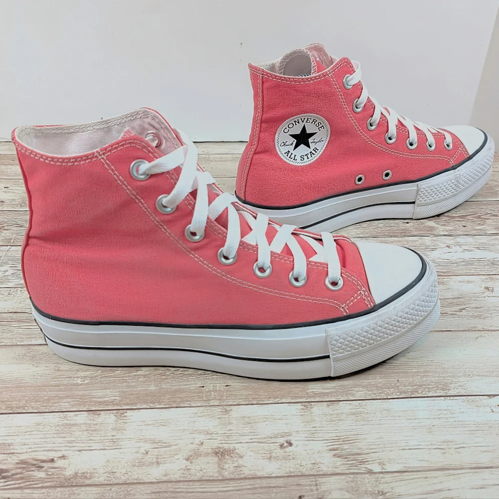 Converse All Star High Top Platform Salmon Pink Sneaker Trainer Shoes Women's 8 - Picture 2 of 13
